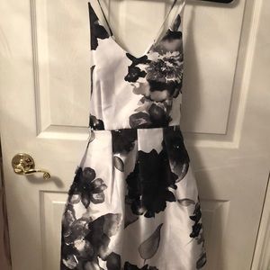 Junior prom black and white floral dress